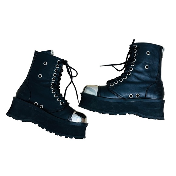Demonia Shoes - Demonia Boots Platform Black Gravedigger 10 Vegan Leather Lace Up Unisex Goth 8